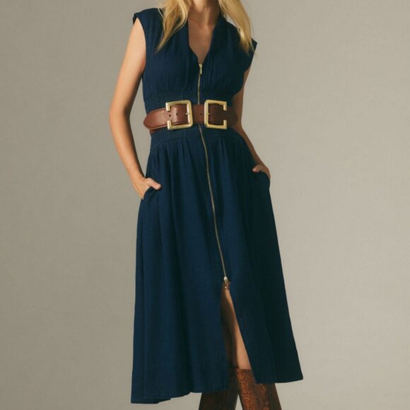 Anthropologie Maeve Cap-Sleeve V-Neck Smocked Midi Dress Size XSP 36221 - Picture 3 of 13